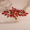 Teyglen Red Crystal Headpiece Bride Wedding Rhinestone Hair Comb Sparkly
