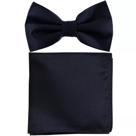Vesuvio Napoli New formal Men's polyester pre-tied bow tie_hankie solid navy blue wedding