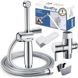 SonTiy Handheld Bidet Sprayer for Toilet, Adjustable Water Pressure Control Cloth Diaper Sprayer with Bidet Hose, Brass Hand Held Bidet Attachment Jet Spray for Toilet with Backflow Preventer, Chrome