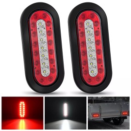 Nilight 2PCS 6Inch Oval LED Trailer Tail Lights Red White 23LEDs IP67 Waterproof
