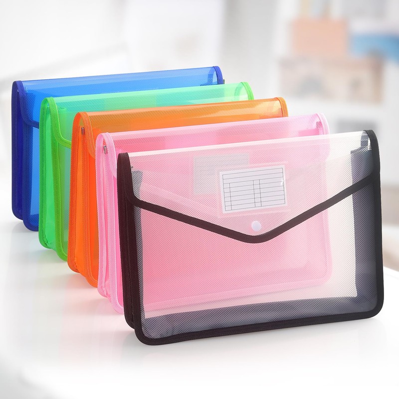 Plastic Expanding File Folder, Transparent envelopes with Snap Closure, No