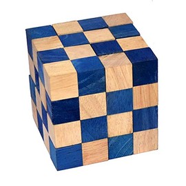 Cobra Cube Large Blue, Snake Cube Anaconda Blue Large, Cube Snake 4 x 4 x 4 Puzzle Wood Puzzle IQ Puzzle Cobra Cube, Snake Cube, Anaconda Brain Teaser IQ Test 3D Puzzle