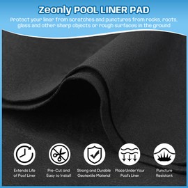 Zeonly 21 FT Pool Liner Pad for Above Ground Pool, 300 G/M² Thicker Heavy Duty Round Pool Liner Pad, Puncture Protection Under Pool Padding, Extend Liner Life Durable Eco-Friendly Fabric, Black