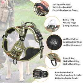 HEELE Dog Harness, Medium Dog Harness, Camouflage Padded No Pull Harness Dog with Handle, Adjustable, Reflective, Camouflage Green, M