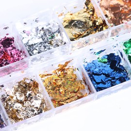 Vezocim Holographic Nail Glitter Foils, 12 Colors Sparkly Ultra-Thin Aluminum Foil Nail Art Flakes Design, Laser Nail Sequins Acrylic Supplies for Women Girls Manicure Charms Decorations, DIY 3D Nail Art Tips