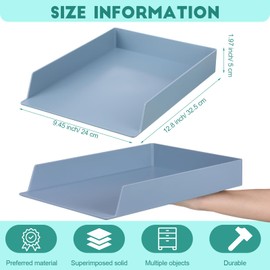 TecUnite 4 Pieces Stackable Letter Trays Blue Rectangular Stackable Office Letter Size Plastic Organizer Desk Tray for Desk Plastic Stacking Support for File Storage Office Classroom