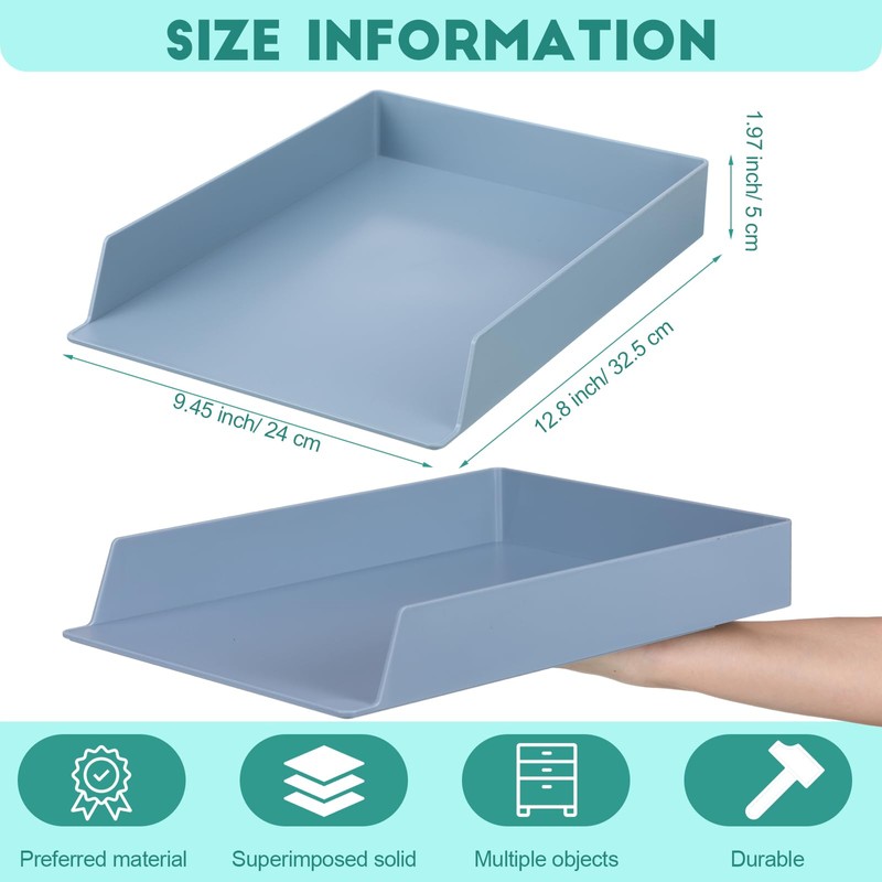TecUnite 4 Pieces Stackable Letter Trays Blue Rectangular Stackable Office