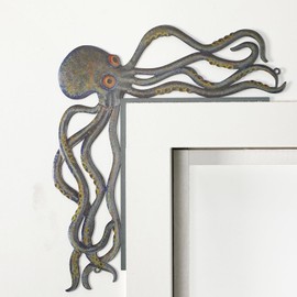 FairySandy Metal Door Frame Decoration 11.81 x 10.43 Inches Octopus Themed Home Decor for Indoor Outdoor Door Window Home Office(Ocean Blue)