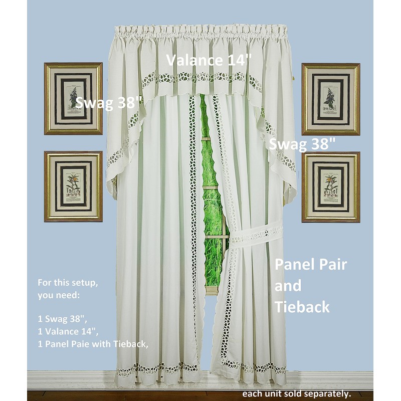 Today's Curtain, Hellina Tapework Panel Pair 84", White, 4-Piece-Set, 80"