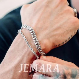 JEMARA Bracelets for Mens,3pcs Men's Silver Bracelets Set Sturdy Curb Width Rope Cuban Link Chain Bracelet Adjustable Stack Silver Bracelet for Men Bracelet Homme 7+2inch