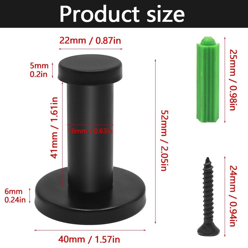lyualma Pack of 6 Rustproof Matte Black Towel Hooks, Round
