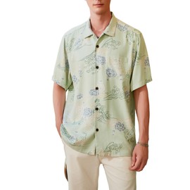 LUXSTITCH Men's Silk Hawaiian Floral Shirts Short Sleeve Button Down Casual Tropical Holiday Beach Shirts Green