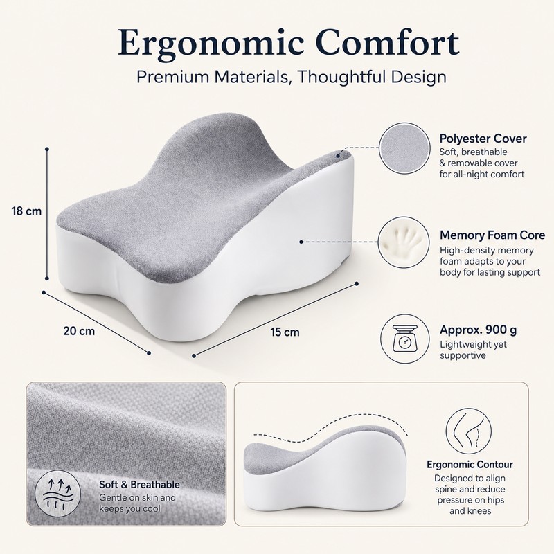 Knee Pillow for Side Sleepers – Slow Rebound Comfort Support