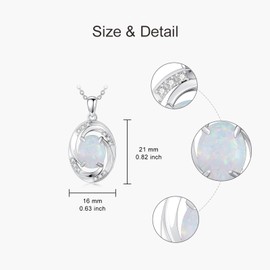 MOTIEL Opal Necklace 925 Sterling Silver Oval October Birthstone with Genuine Diamond Pendant Necklace Birthday Gift for Women Mother Wife