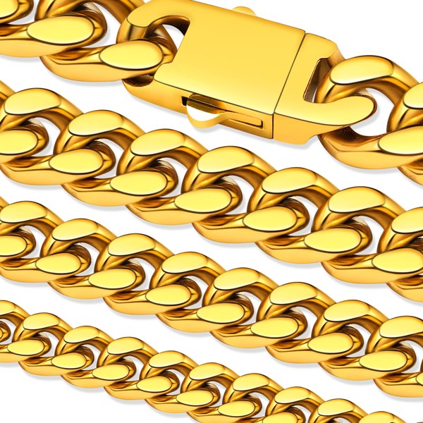 Oaldilee Mens Gold Cuban Chain Hip Hop Style Chains, 7mm