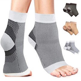 Calcetines Fascitis Plantar, Tobilleras para Esguince, Tobillera Deportiva Elástica Calcetines, Calcetines Compresión para Mejorar Circulación Sanguínea, Calcetines Deportiva Hombre y Mujer, 1 Par (Blanco, S/M)