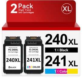 PG-240 XL/CL-241 XL Ink Cartridges Replacement for Canon 240XL 241XL Combo Pack, Fit for PIXMA MG3620 MG3600 TS5120 MG3520 MG2120 MX452 MX512 MX532 MX472 Printer (1 Black,1 Color)