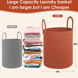 HOBASKET Cotton Rope Laundry Basket, Large Capacity Storage Bin with Handles, Blanket Basket for Living Room, Ribbed Texture, Brick Red, XX Large 100L