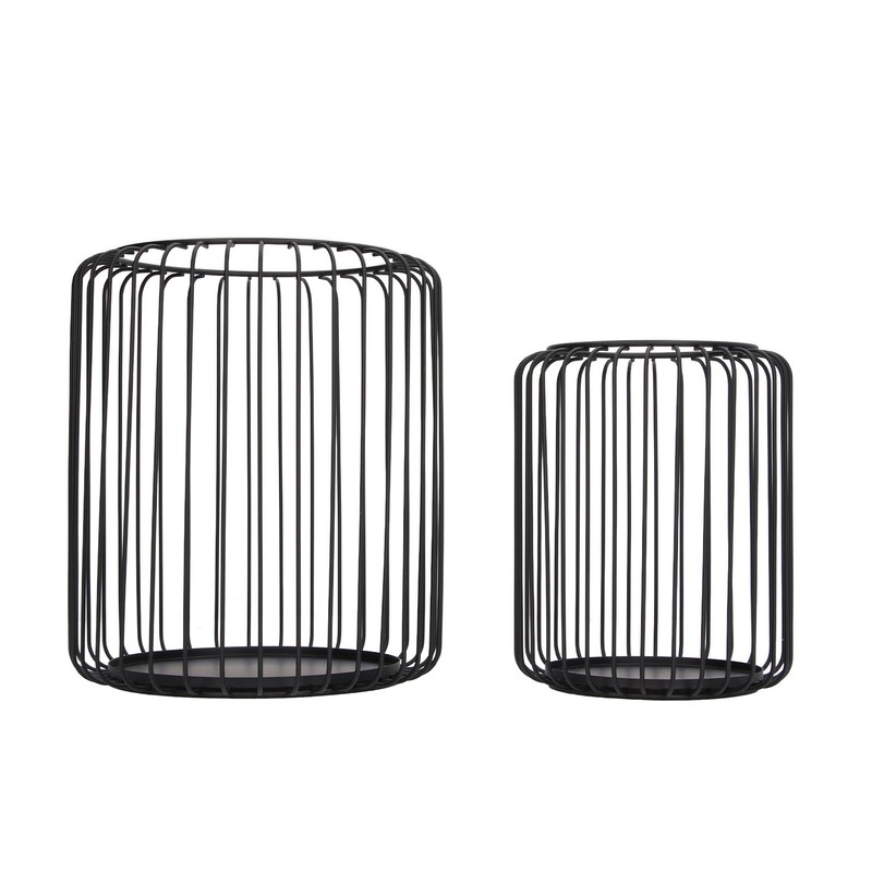 Cage Candleholder Set Matte Black Metal Cylinder Modern Simple Bird