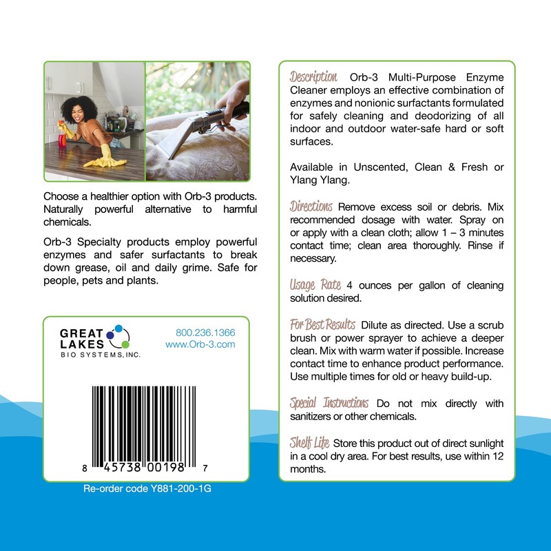 Orb-3 Multipurpose Enzyme Cleaner (1-Gallon, Clean & Fresh)