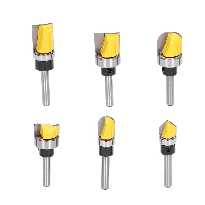 6Pcs Flush Trim Bit 6mm Shank Pattern Router with Bearing