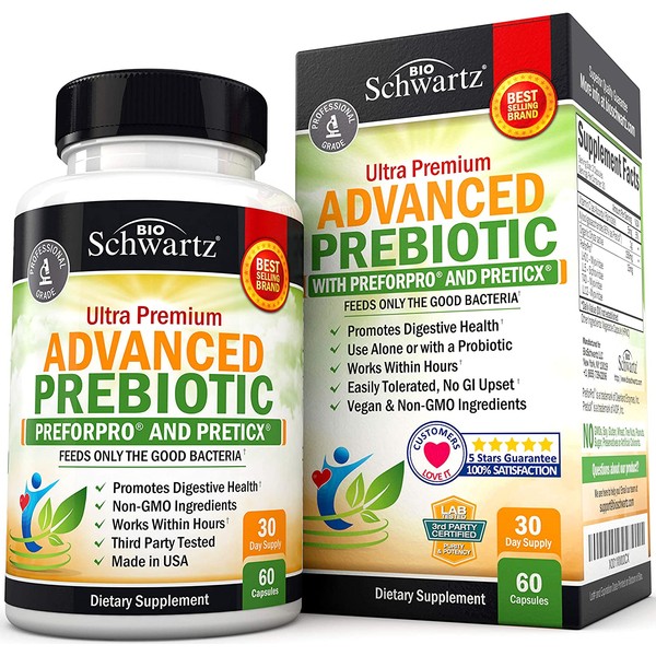 Prebiotics for Advanced Gut Health - Immune System Booster & Dietary Fiber - Fuels Good Bacteria Growth to Promote Digestive Health - Gas Relief & Digestion - Probiotics Support for Men & Women - 60ct