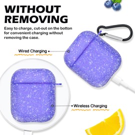 Newseego for AirPods 1 & 2 Generation Case, Luxury Bling Sparkly Rhinestone Case with Keychain for Women Girls Anti-Lost Anti-Scratch Soft TPU Shockproof Full Protective Cover for AirPods 1 & 2-Purple