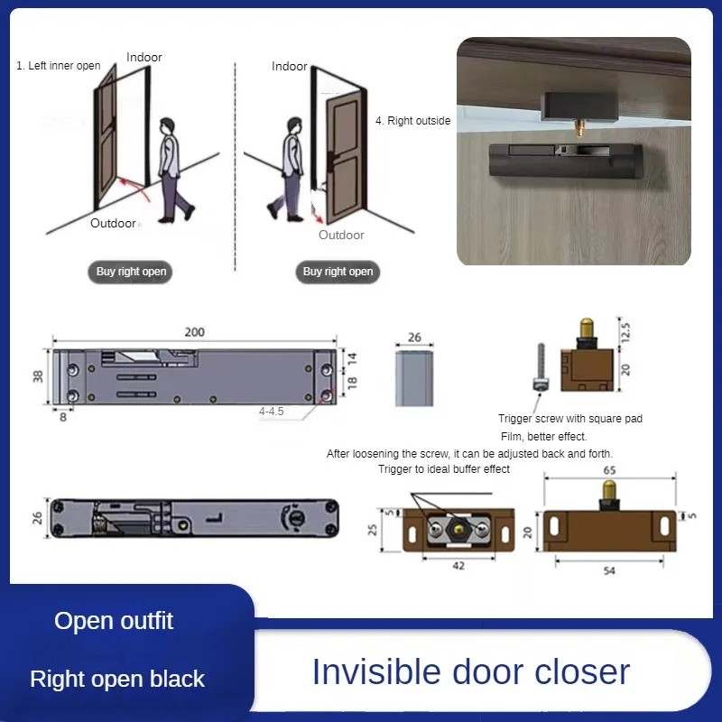 Automatic Hydraulic Door Closer, Adjustable Soft Close Buffer with Aluminum