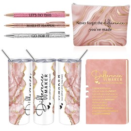 Sieral Cna Week Gifts 2025 Nurse Gifts for Women 6 Pcs Difference Maker Employee Appreciation Gift for Women Leather Journal Ballpoint Pens Tumbler Makeup Bag Thank You Gift for Nursing(Pink)