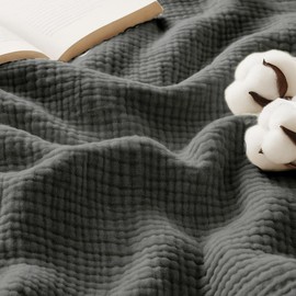Lanqinglv 4-Layer Muslin Blanket, 130 x 150 cm, Grey, Oeko-Tex Certified Cuddly Blanket Made of 100% Cotton, Baby Blanket, Muslin Living & Cuddly Blanket for Couch and Sofa, Bed Throw, Cotton Blanket