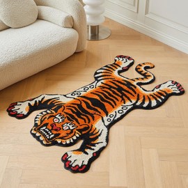 5x3.3ft Tibetan Tiger Area Rug Tufted High Pile XLarge Indoor Machine Washable Carpet with Nonslip TPR Backing - Bedroom, Bathroom, Living & Dining Room Home Décor