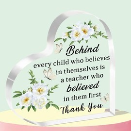WTOPP Thank You Teacher Gifts Teacher Heart Shaped Acrylic Plaque Appreciation Gift Teacher Gifts For Women on Teachers Day Birthday Graduation Season Back to School End of Year Gifts For Teachers
