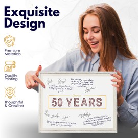 4LITTLEHEROES 50th Birthday Guest Book Alternative – Stylisht Card Board Laminated 50th Birthday Guest Book – Party Decoration with 3D Gold Foil – Designed and Made in Europe (50th, 11x17) Unframed