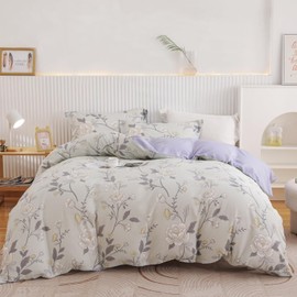 OAITE Duvet Cover Queen Size - 100% Cotton Comforter Cover Floral Duvet Cover Sets 3-PC, Breathable Duvet Cover with Zipper Closure & Corner Ties