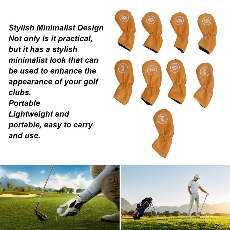 9pcs Golf Club Cover PU Leather Stylish Portable Golf Head