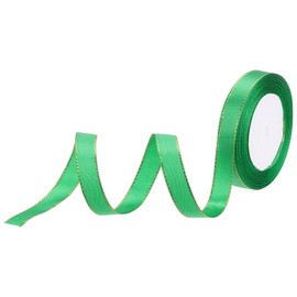 MECCANIXITY 5/8 Inch 25 Yard Wide Satin Ribbon with Gold Edges Border Grosgrain Fabric Ribbon for Gift Wrapping Wedding Bouquet, Green