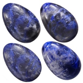 KYEYGWO Sodalite Healing Crystal Egg Set, Polished Oval Ball Gemstone Natural Palm Pocket Stone Figures Ornament Home Decor for Meditation Stress Relief Massage Stones Set of 4