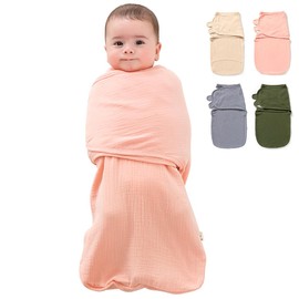 HINATAA Baby Swaddling Sack Cotton Gauze Baby Sleeping Bag Newborn 3 in 1 Swaddling Blanket Large Velcro Sleeping Bag for Birth Boys Girls (Pink, 0-3 Months)
