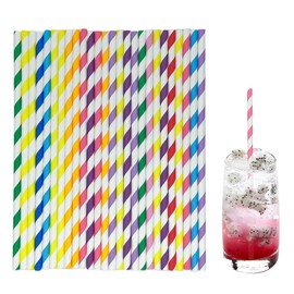 100-Pack Striped Colorful Cocktail Straws - Disposable Party Drinking Straws for Birthday, Wedding, Bar, Holiday Decorations - Vibrant Mix-Color Beverage Straws