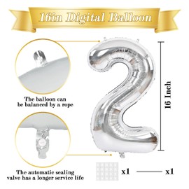TONIFUL Balloons 16 Inch Silver 0-9 Number Mylar Foil Balloons 10 Pcs Silver Custom Digital Balloons for 2026 New Year Eve Birthday Party Engagement Graduations Anniversary Baby Shower