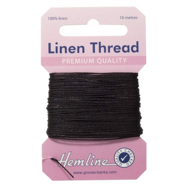 Hemline Strong Linen Thread for Sewing and Repair of Canvas, Upholstery, Saddlery and Heavy Fabrics - Colour Black - 1 x 10m Card