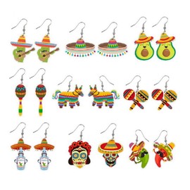 Cinco De Mayo Earrings for Women Funny Pepper Racket Rainbow Horse Cactus Guitar Chili Acrylic Drop Dangle Earrings Cute Mexican Fiesta Gnome Earrings Set Mexican Festival Jewelry Gifts-Set 1