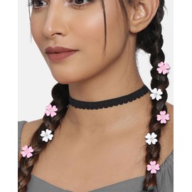 Wecoe 20 Pcs Small Pink White Flower Hair Accessories - Tiny Mini Clips with Bling for Women - Decorative Wedding Gift