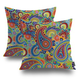 Shrahala Floral Vintage Decorative Pillow Covers, Green Yellow Red Paisley Pattern Cushion Case for Sofa Bedroom Car Throw Pillow Covers Cushion Cover Square 20 X 20 Inches Blue 02, Set of 2