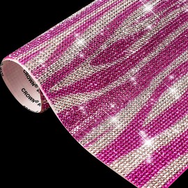 12000 Pieces Zebra Grain Bling Crystal Rhinestones Sticker with 2 mm Rhinestones DIY Car Decoration Sticker Self-Adhesive Glitter Rhinestones Crystal Gem Stickers, 9.4 x 7.9 Inch (Rose Red)