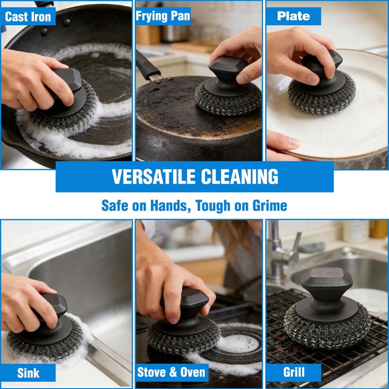 5-Pack Steel Wool Scrubber, Stainless Steel Scrubber Wire Sponge Pads