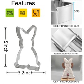 5 Inch Bunny Rabbit Cookie Cutter Shape Large Size Easter Bunny Cookie Cutters, Stainless Steel Molds