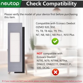 Neutop Replacement Filters Compatible with Ecovacs Deebot OZMO 920, 950, T5, T8, T8 Aivi, T9, N7, N8, N8+, N8 Pro+, N10 Plus, Robot Vacuum Cleaner Parts, 8-Pack.
