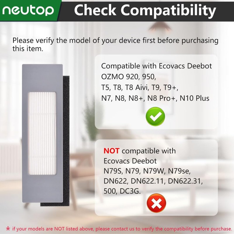 Neutop Replacement Filters Compatible with Ecovacs Deebot OZMO 920, 950,