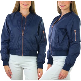 tobeinstyle Stand Up Collar de sarga de nailon mujer acolchada chamarra de bombardero, Marino, Mediano